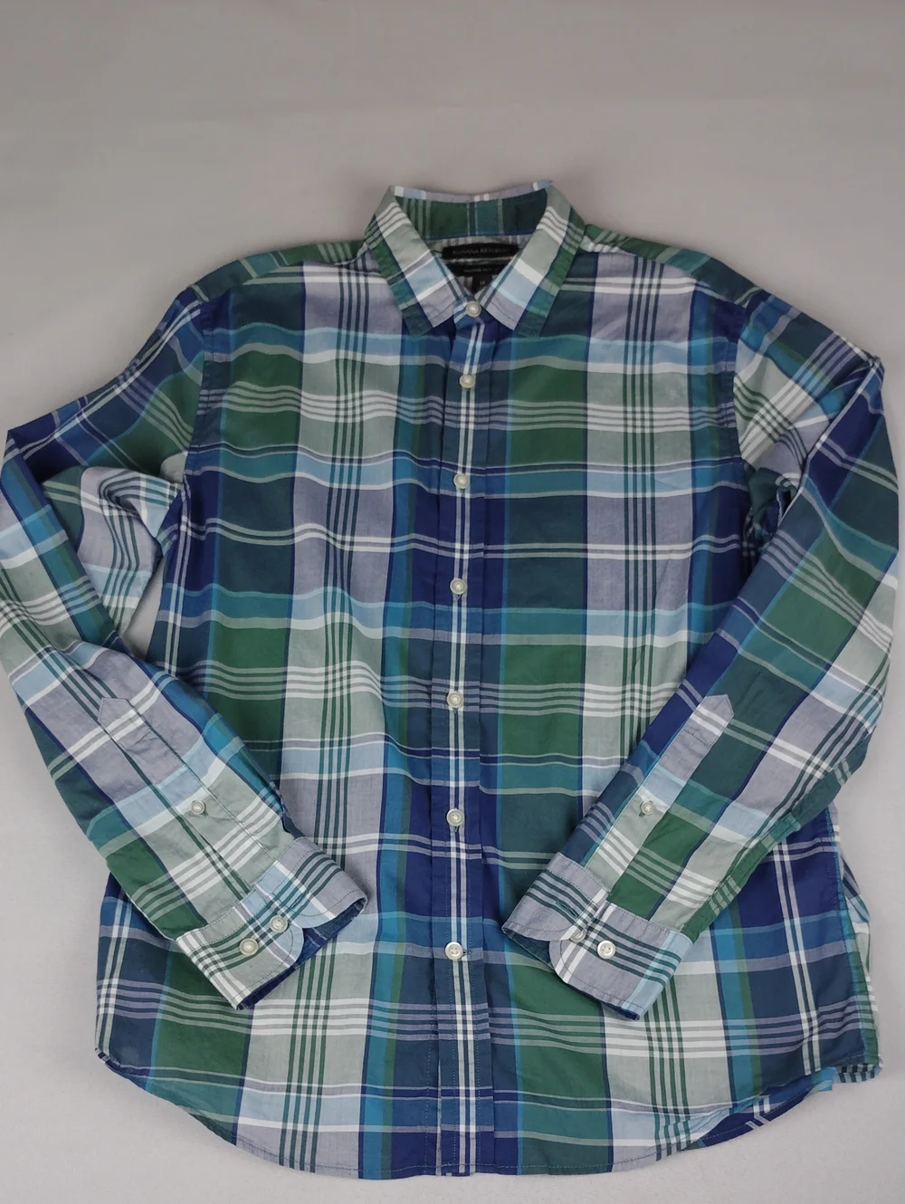Banana Republic Men's Green & Blue Plaid Button-Up Shirt